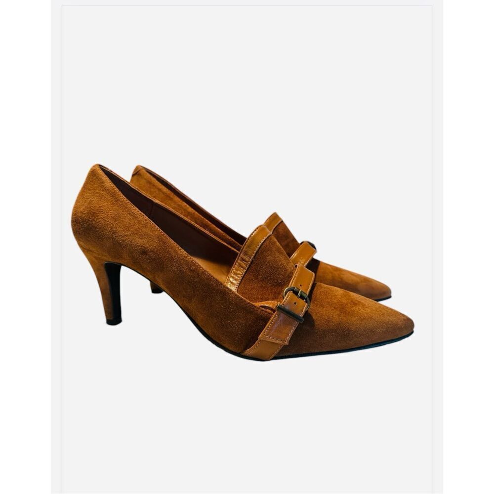 Brenda Zaro Sude Buckle Pum Tan Shoes Hells